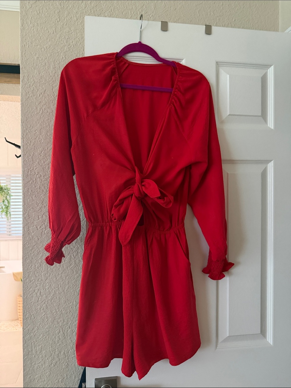 Red Tie-Front Romper